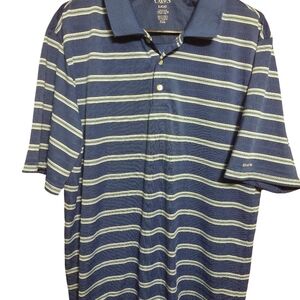 Chaps Men's Navy and White Striped Polo Shirt​